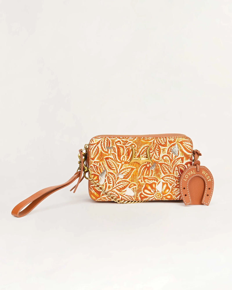Shell Mini Purse in Golden Floral Leather