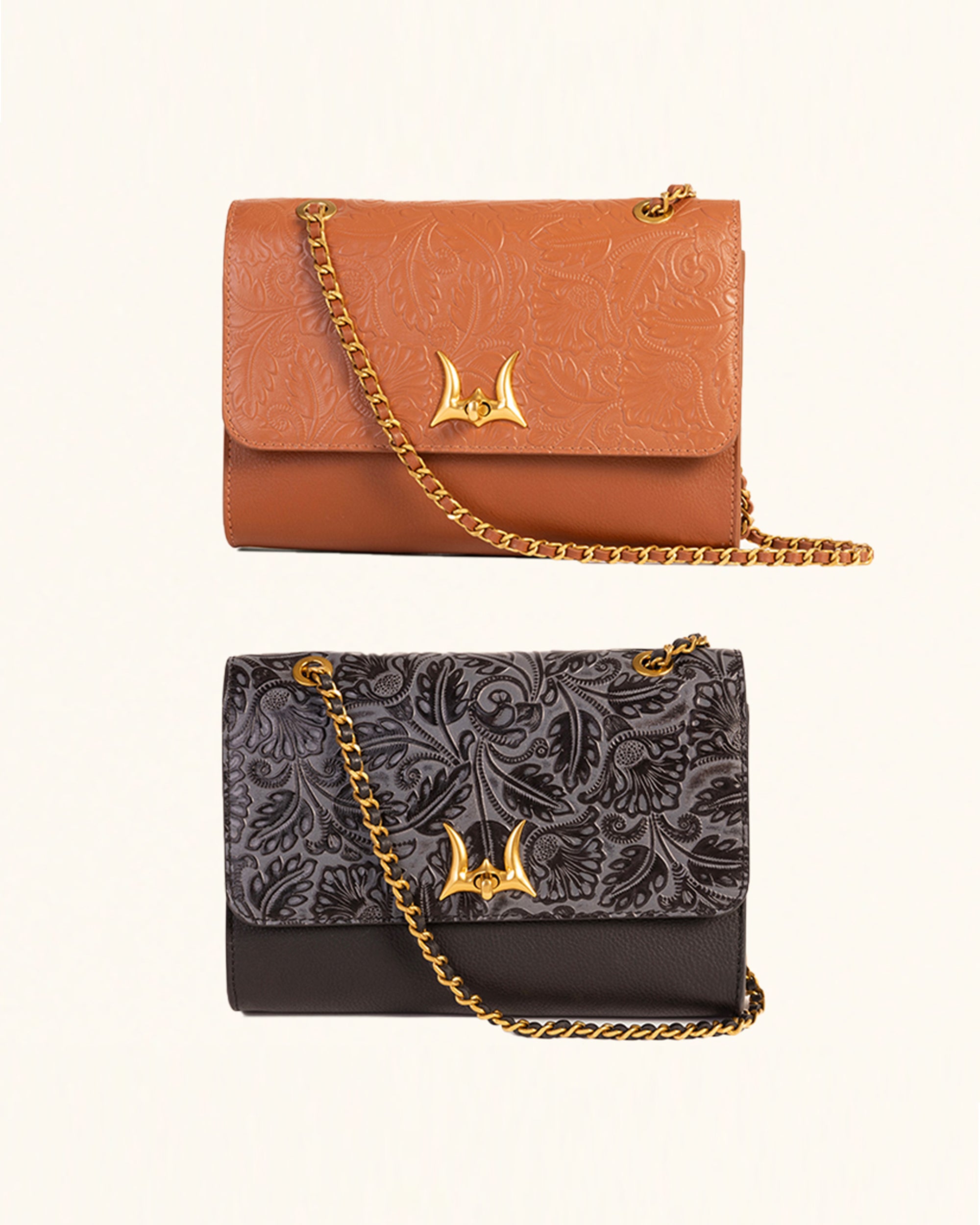 Savi Small Embossed &amp; Grained Leather Bag - Charcoal