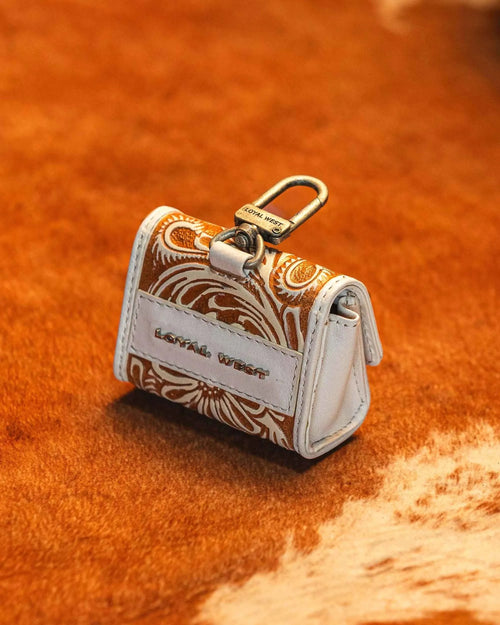 Handtooled Gloriana Clip-On Bag Charm - Ivory Dust