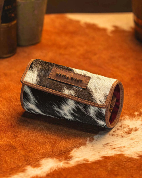 Canyon Jewellery Case - Black & White Cowhide