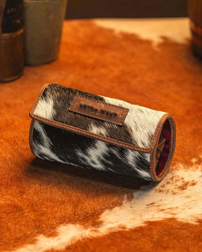 Canyon Jewellery Case - Black & White Cowhide