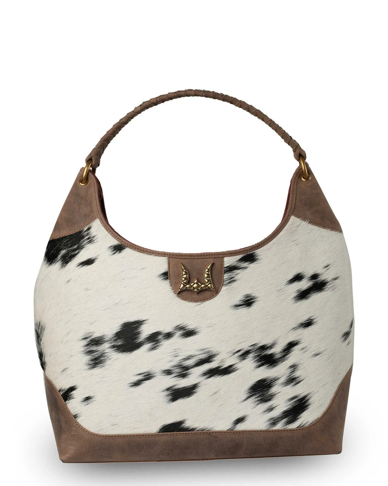 LW Large Purse - Black & White Cowhide with Oiled Brown Leather