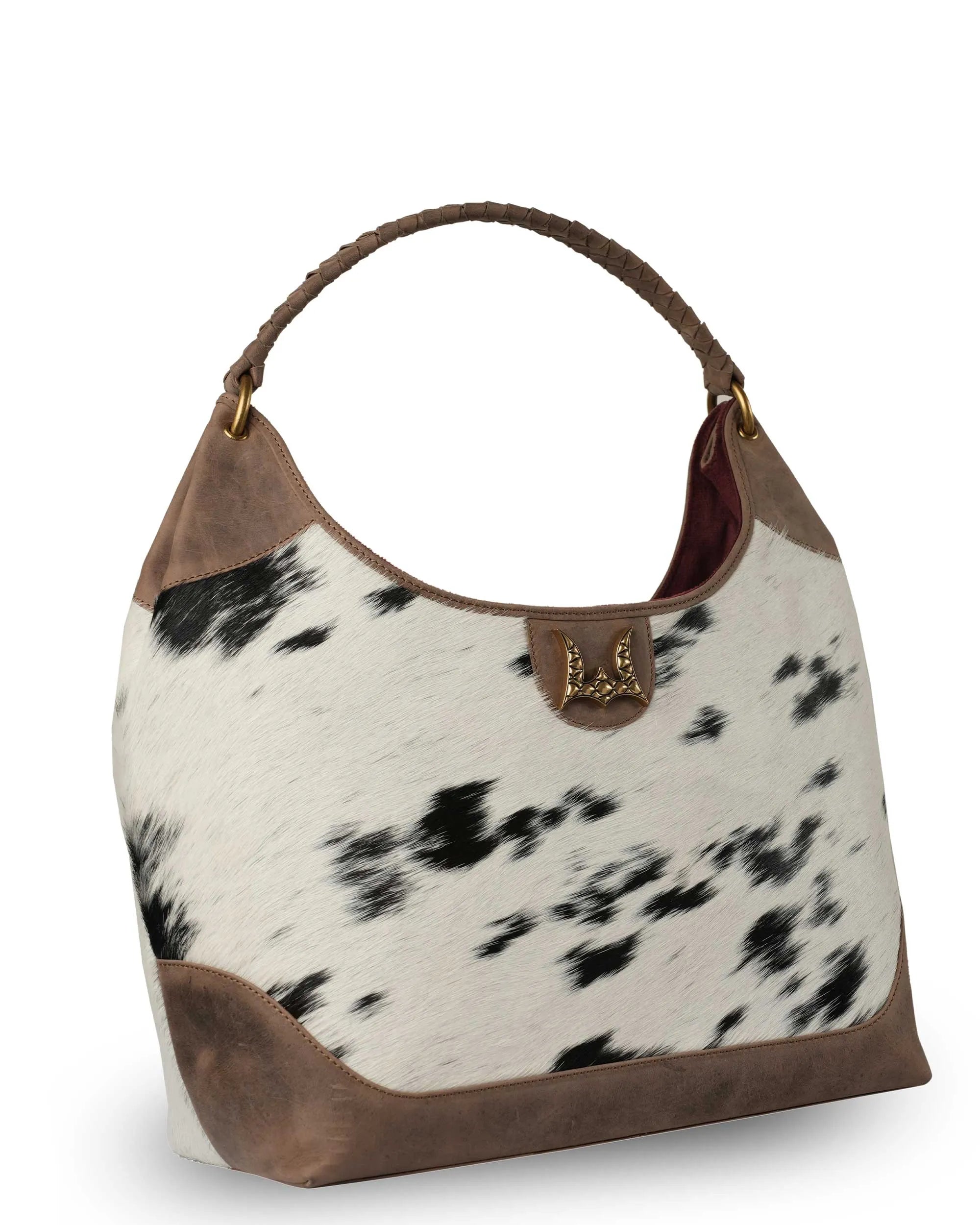 LW Large Purse - Black &amp; White Cowhide with Oiled Brown Leather