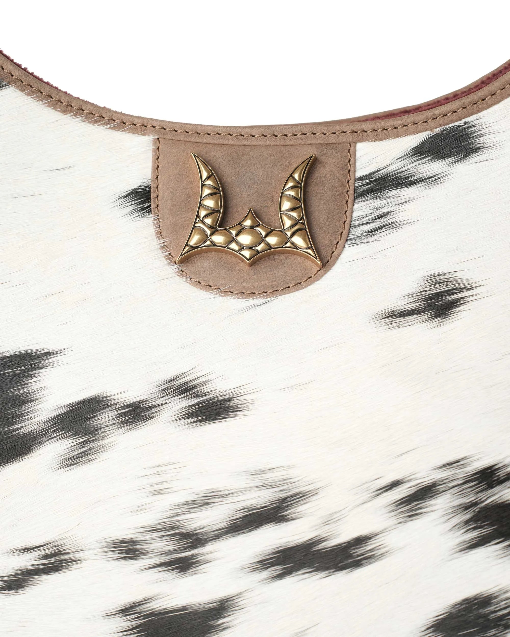 LW Large Purse - Black &amp; White Cowhide with Oiled Brown Leather