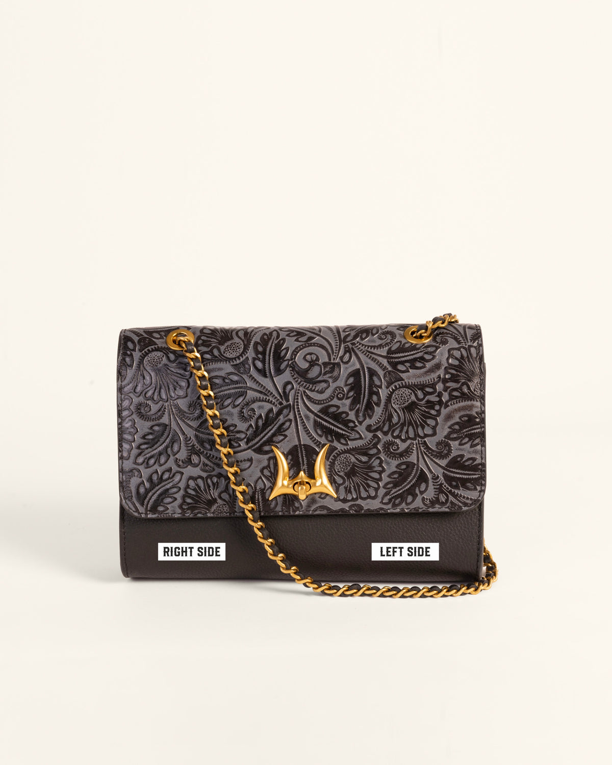 Savi Small Embossed & Grained Leather Bag - Charcoal