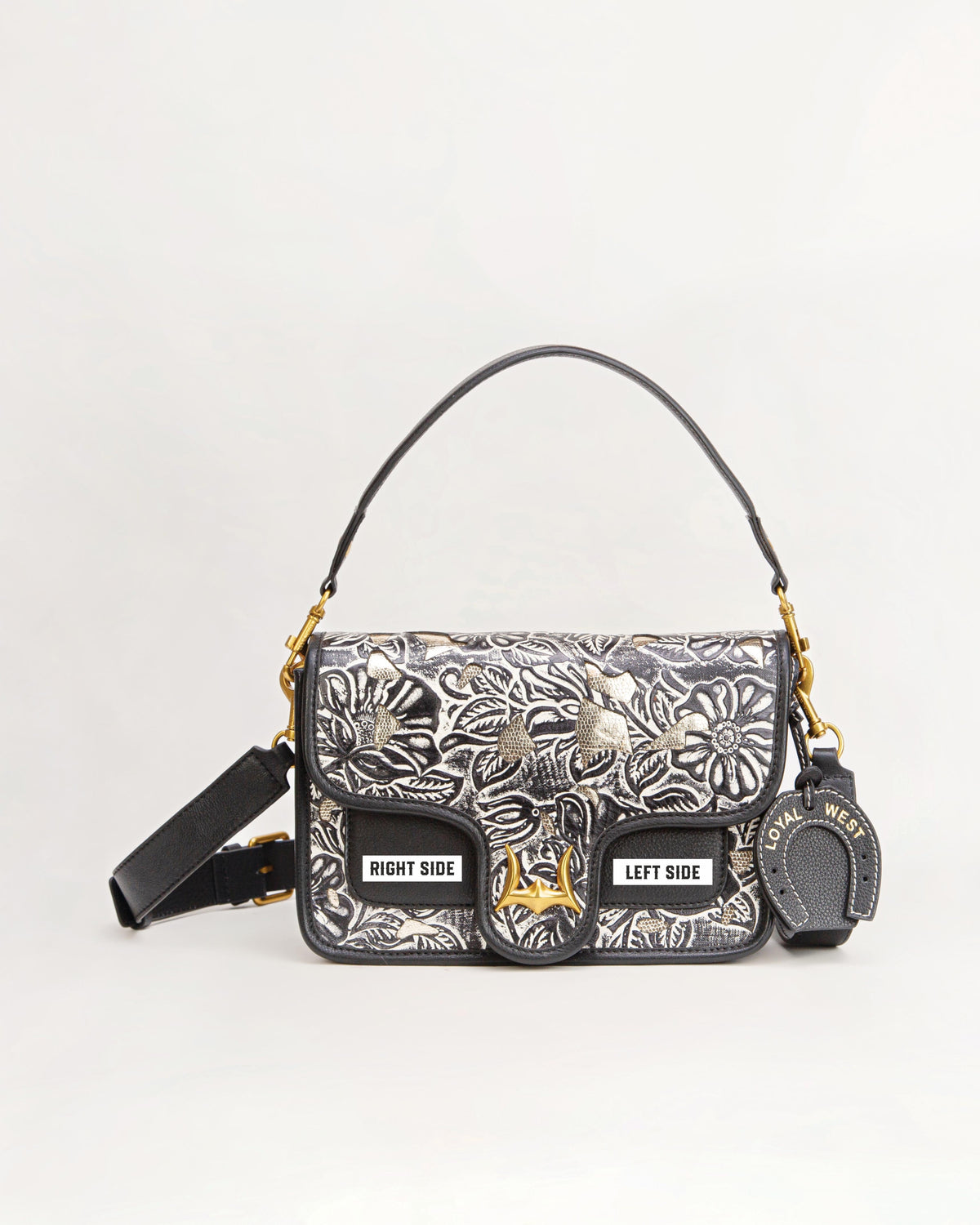 Shell Medium Purse – Black Floral Leather