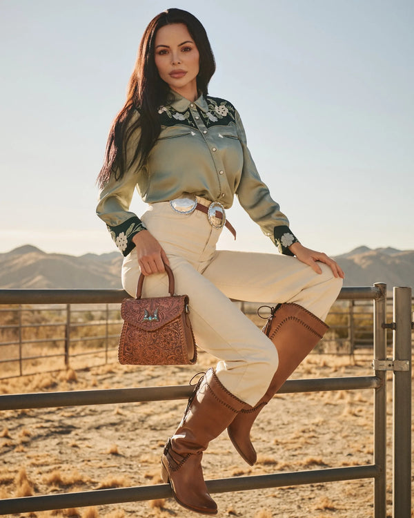 Leon Mini Handle Purse - Brown