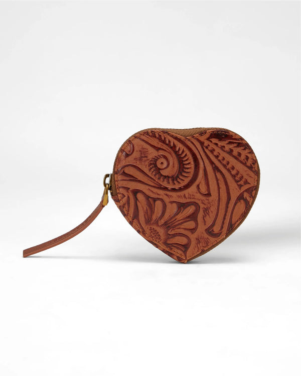 Cupid Coin Pouch In Hand Finished Embossed Leather - Brown